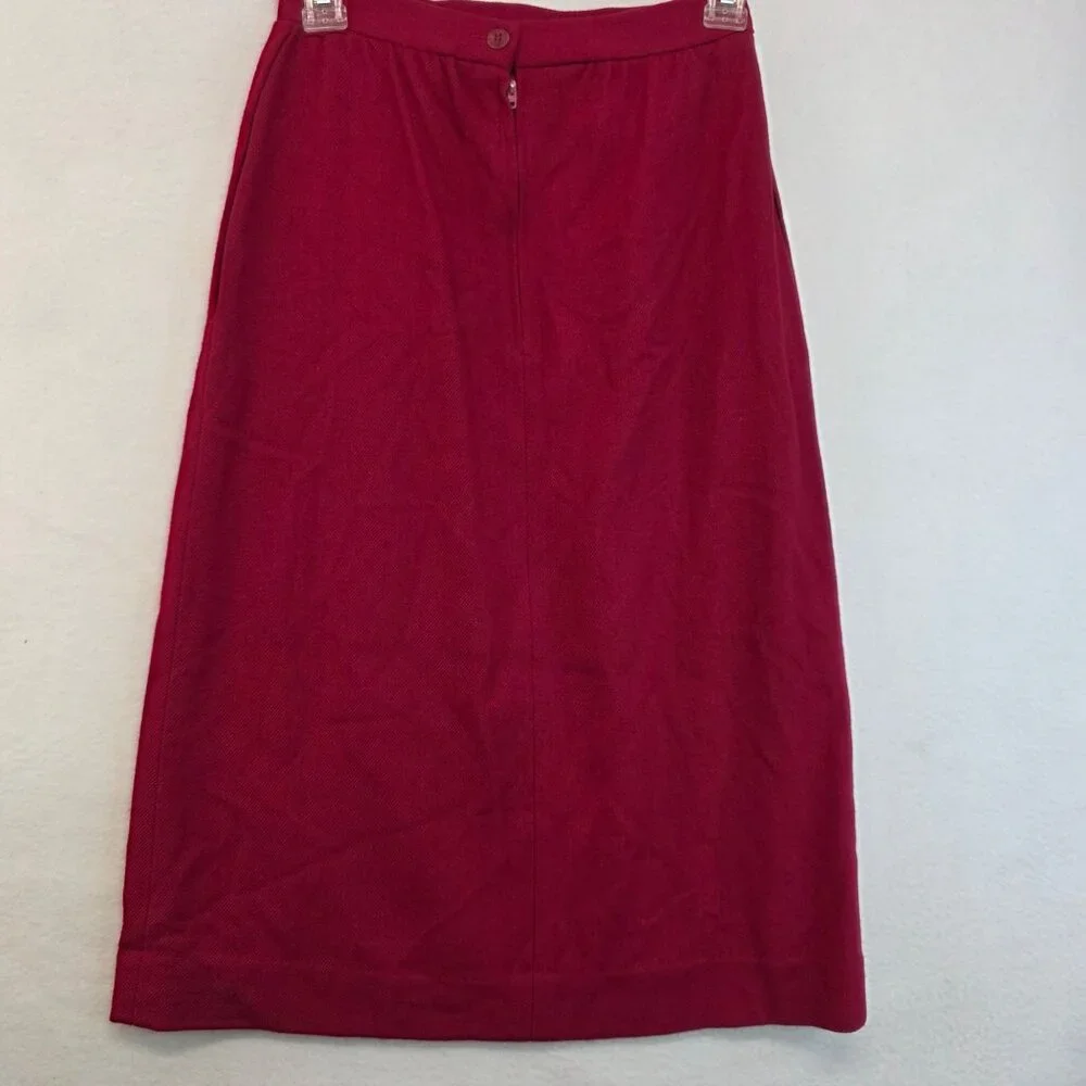 Vintage Wool A Line Midi Skirt Sz 4 Red Deadstock Vibrant Quiet Luxury Office